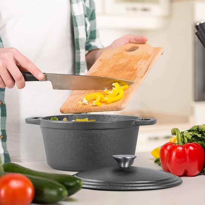 COMMERCIAL CHEF 3.4 Quart Cast Iron Dutch Oven with Dome Lid and Handles