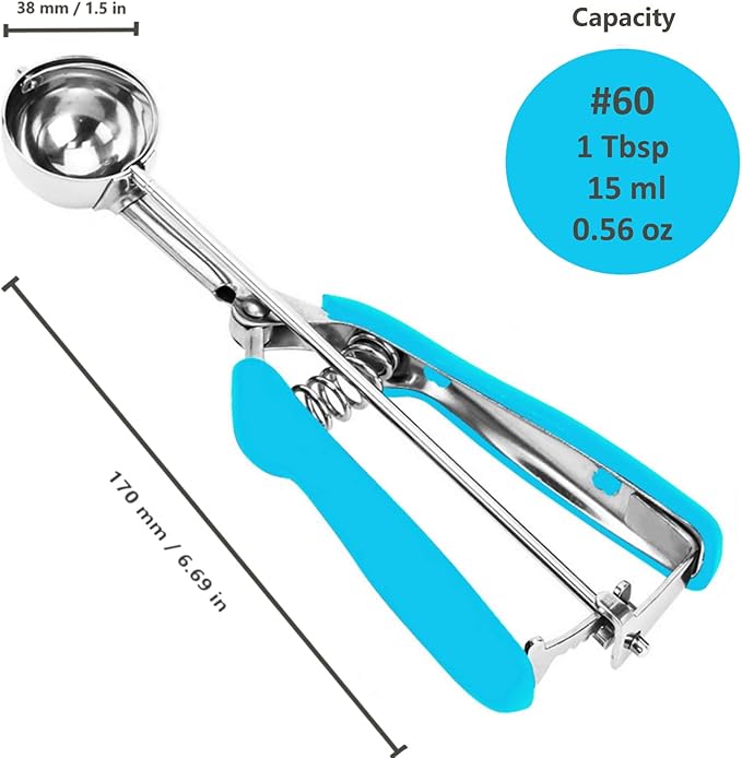 Cookie Scoop, 18/8 Stainless Steel Cookie Scooper, Cookie Scoops for Baking, 1 Tbsp/ 15 ml / 0.5 oz Cookie Dough Scoop, Ice Cream Scooper with Trigger Release, Cookie Scooper for Baking(Blue)