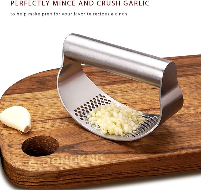 Garlic Press Rocker, Bottle Opener, Stainless Steel Garlic Crusher Chopper Squeezer Slicer Mincer