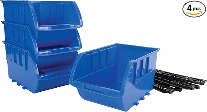 Performance Tool W5196 Large Stackable Storage Trays - Adjustable for Vertical or Horizontal Position, Blue, Pack of 4
