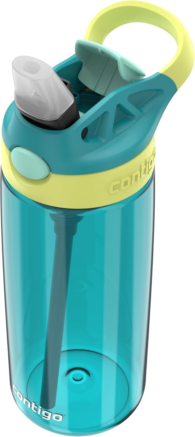 Contigo Aubrey Kids Water Bottle, 20oz, Juniper/Limelight, Spill-Proof Lid, Dishwasher Safe, BPA Free, Blue and Yellow