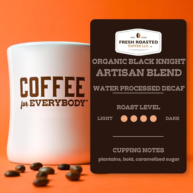 Fresh Roasted Coffee, Organic Black Knight Water-Processed Decaf | USDA Organic, Kosher | Dark Roast 5 lb (80 oz) Whole Bean