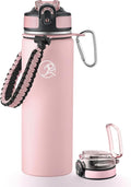 GOSWAG Insulated Sports Water Bottle, 24oz 2 Lids(with Straw/No Straw), Stainless Steel Water Bottles with Paracord Handle, Insulated Bottle with Double-Wall Vacuum Insulation