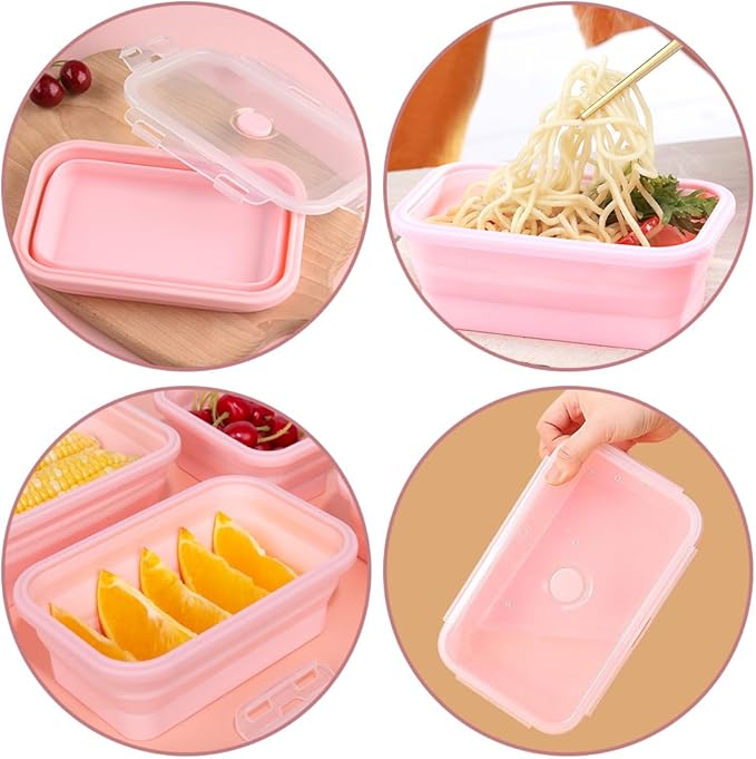 Alimat PluS 40.5oz Silicone Food Storage Containers, 3 Pack Set 1200ml Collapsible Food Storage Containers with Lids(Pink)