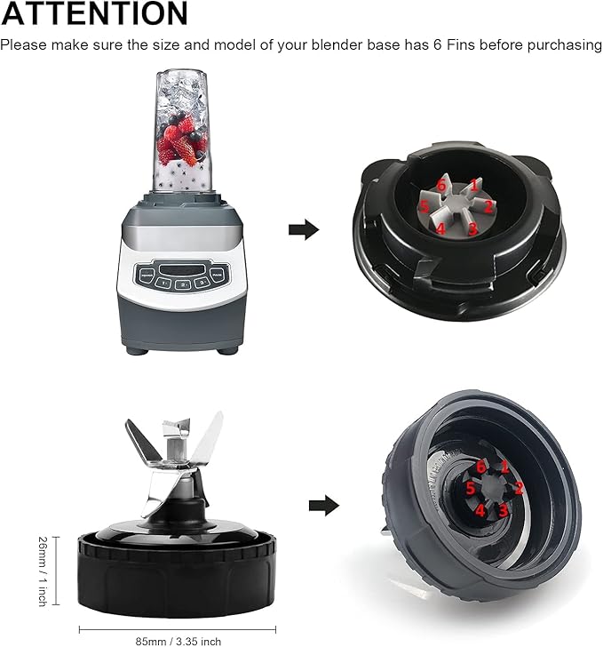 Replacement 6 Fins Blade for Ninja Blender 16 oz Cup Compatible with BL660 1100w, BL771 30, BL770 1500w, BL780CO BL663 BL663CO BL665Q BL740 BL773 BL780