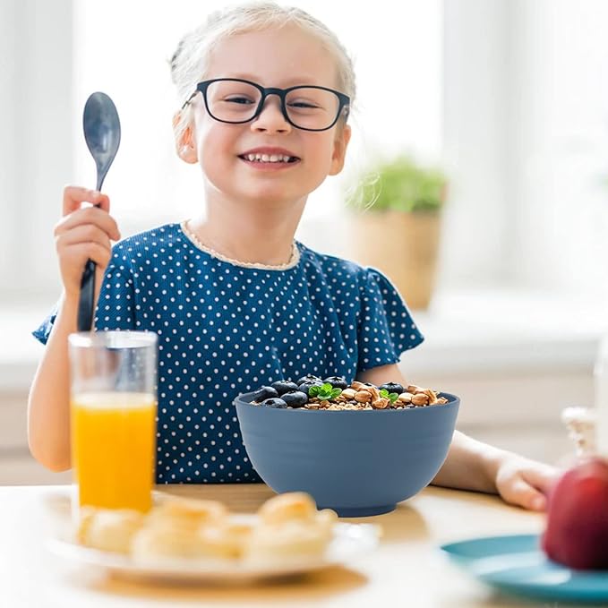 Homienly Soup Bowls, Cereal Bowl, Premium Wheat Straw Bowls Set of 8, Unbreakable Plastic Bowls Microwave Safe, Dishwasher Safe Serving Bowl for Kitchen, Breakfast, Dinner, Salad, Poke (Blue, 26 OZ)