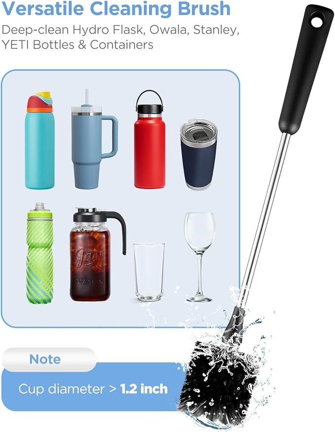 EasyAcc Water Bottle Cleaner Brush, 3 Pack 15 Inches Straw Brush Cleaner for Owala Stanley Hydroflask, Long Handle, with Straw Cleaner & Nipple Brush, for Coffee Mugs, Ice Tea Jars