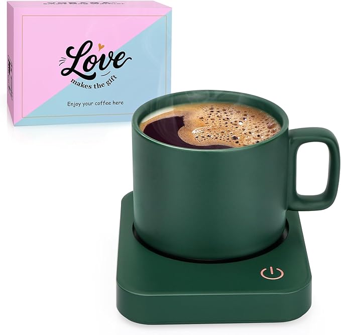VOBAGA Mug Warmer Set, Coffee Warmer for Desk with 11oz Ceramic Mug, Auto Shut Off & 3-Temp Settings, Smart Coffee Cup Warmer, Home Office Essentials Coffee Set(Mug Included)