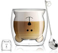 Cute Mugs Double Wall Glass Coffee Glass Cup Kawaii Bear Tea Milk Cup Funny Mug Animal Mug Aesthetic Cup for Office and Personal Birthday Gift (Happy bear)