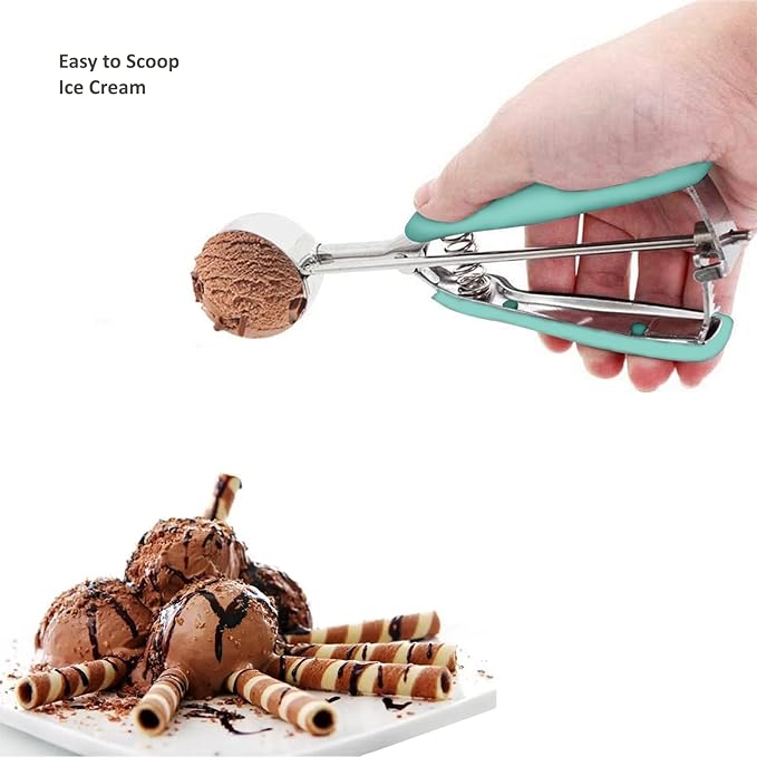 Ice Cream Scoop, Cookie Scoop, 3 Tbsp/ 45 ml/ 1.5 oz Cookie Scoops for Baking, 18/8 Stainless Steel Cookie Scooper for Baking, Ice Cream Scooper with Trigger Release, Cookie Dough Scoop (Mint)