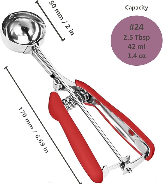 Ice Cream Scoop, 18/8 Stainless Steel Cookie Scoop, Cookie Scoops for Baking, 2.5Tbsp/42ml/1.4 oz Cookie Dough Scoop, Ice Cream Scooper with Trigger Release, Cookie Scooper for Baking(Red)