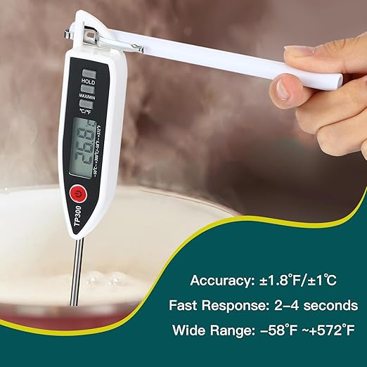 10 Set Waterproof Food Thermometer for Water, Liquid, Candle and Cooking Digital Meat Thermometer with Long Probe Instant Read for Kitchen BBQ Grill Candy (White)