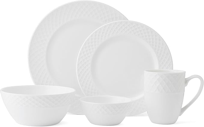 Mikasa Trellis Bone China Lightweight Chip Resistant 40 Piece Dinnerware Set, Service for 8