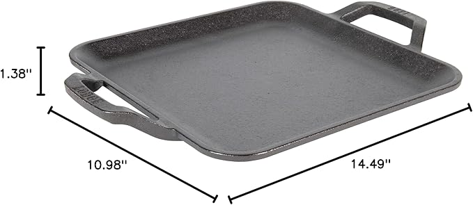 Lodge 11" Cast Iron Square Griddle - Chef Collection - For Indoor & Outdoor Cooking - Superior Heat Retention - Durable Cast Iron - Seasoned Kitchen Griddle