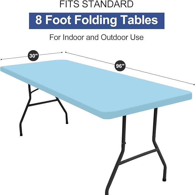 homing Rectangle Table Cloth Cover, Waterproof Polyester Elastic Fitted Tablecloth, Fits for 8 Foot Folding Tables, Washable Table Protector for Picnic, Camping, Outdoor (Light Blue, 30" x 96")