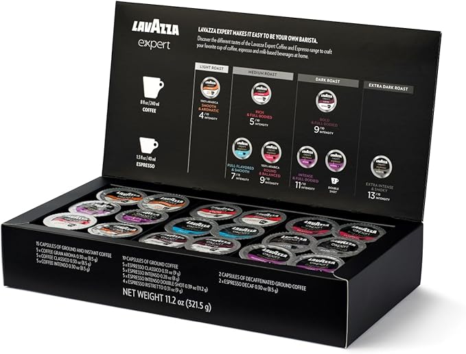 Lavazza Expert Variety Pack, Contains Light, Medium, and Dark Roast Espresso and Coffee Capsules, Compatible with Lavazza Classy Machines (36 Capsules)