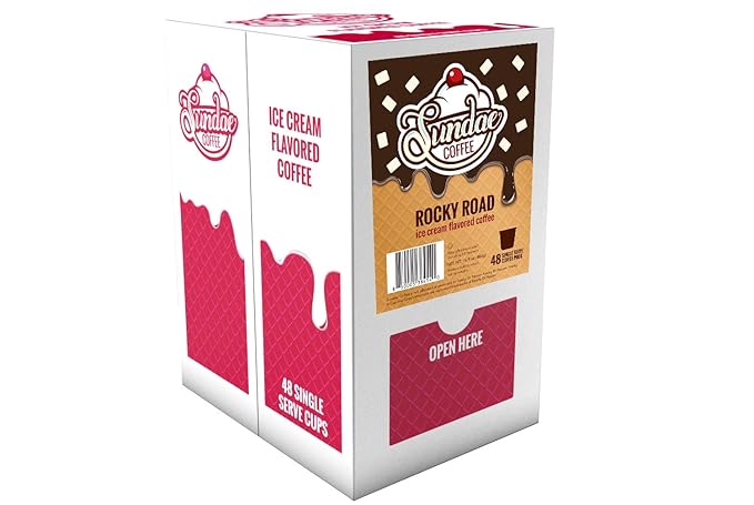 Sundae Ice Cream Flavored Coffee Pods, Compatible with 2.0 Keurig K-Cup Brewer, (Rocky Road) 48 Count