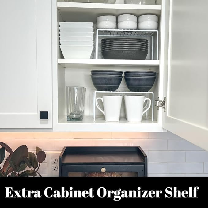 Evelots Wire Rack Cabinet Shelf Organizer -2 Pack Sturdy Metal Cabinet Riser Shelf - Double Space-Great for Kitchen, Freezer, Pantry -Rustproof