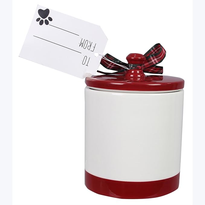 Young's Inc Ceramic Christmas Pet Treat Jar with Lid, Dog Treat Container for Countertop, 4.53" L x 6.1" W Small Animals, Cat, Dog Cookie Jar, Decorative Gifts for Pet Owners