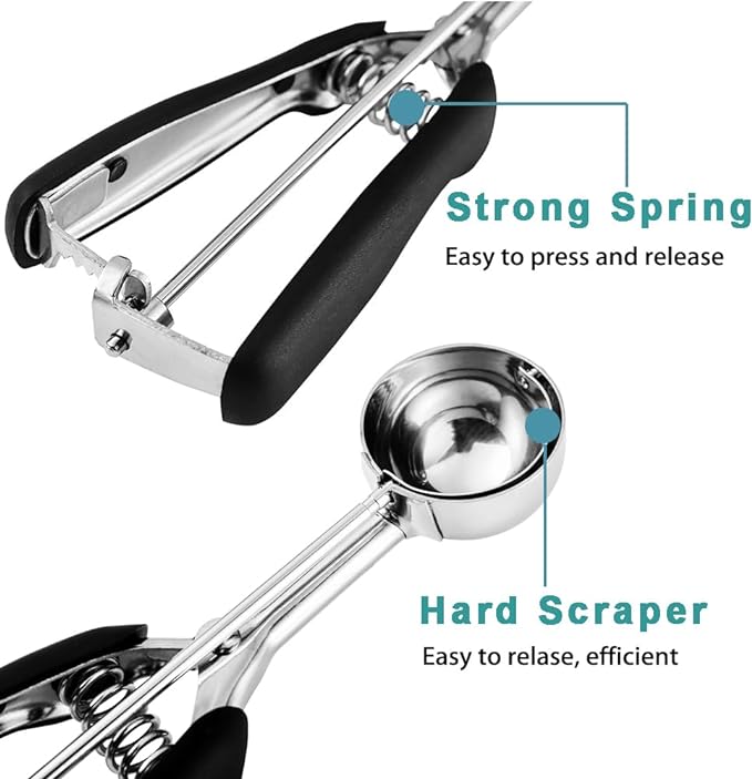 Mini Cookie Scoop 2 Tsp, Cookie Dough Scoop, 2 Teaspoons/ 10 ML, 2/3 Tablespoons, Melon Baller Scoops, 18/8 Stainless Steel, Comfortable Grip, For Cookie Melon Ice Cream Meatball