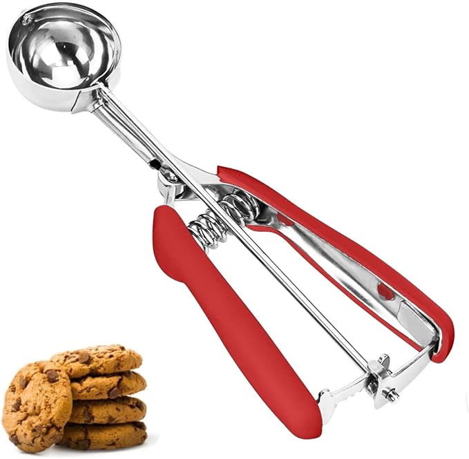 Ice Cream Scoop, 18/8 Stainless Steel Cookie Scoop, Cookie Scoops for Baking, 2Tbsp/ 30ml/ 1oz Cookie Dough Scoop, Ice Cream Scooper with Trigger Release, Cookie Scooper for Baking(Red)…