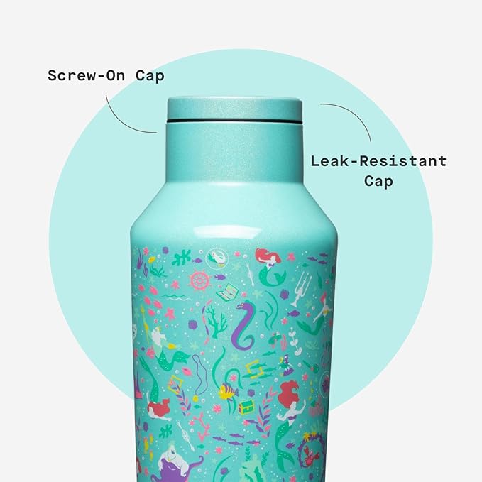 Corkcicle Disney Princess Sport Canteen - Keeps Drinks Cold for 25 Hours - Triple-Insulated Stainless Steel - Screw-On Cap - Summer Drinkware Gift - Keeps Drinks Ice Cold - 20 oz - Ariel