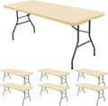 6 Pack Stretch Fabric Table Top Cap Cover, fits 8' Tables, Spandex Table Covers Washable Elastic Rectangle Tablecloth Protector for Indoor Outdoor Party Picnic Wedding, Beige, 30" W x 96" L