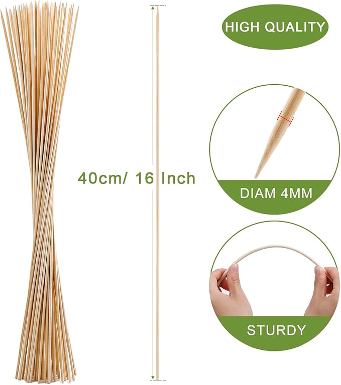 200 PCS Bamboo Marshmallow Roasting Sticks, SMores Skewers for Fire Pit, Proper Long 16 Inch Heavy Duty 4mm Thick Wooden Smores Sticks for Open Fire Pits Roaster Barbecue Hot Dog Camping Kebab Sausage