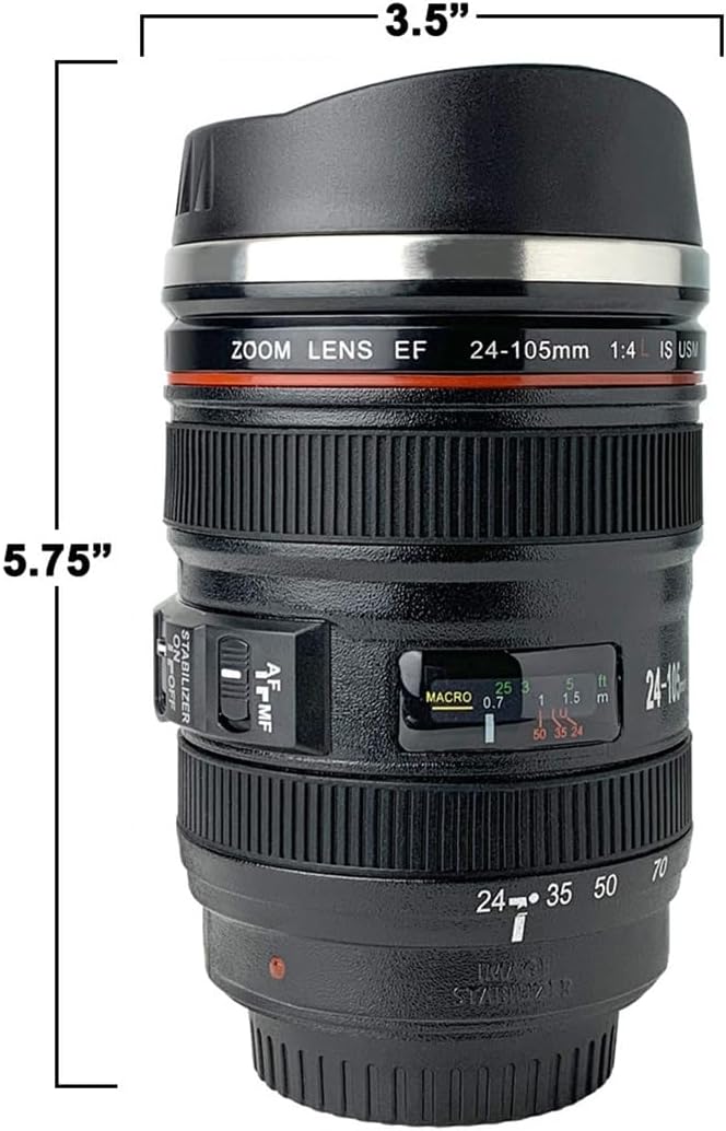 Camera Lens Coffee Mug with Slider Lid - Unique Photographer Gifts for Men & Women, Camera Mug Fun Shutterbug Gift Idea