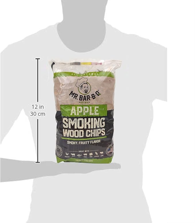 Mr. Bar-B-Q Apple Wood Smoker Chips, Wood Chips for Smokers, Alternative for Charcoal Briquettes Can be Use on Gas, Charcoal Grills, 100% Natural Apple Flavor for Grilling BBQ, Camping (1.8 Lb Bag)