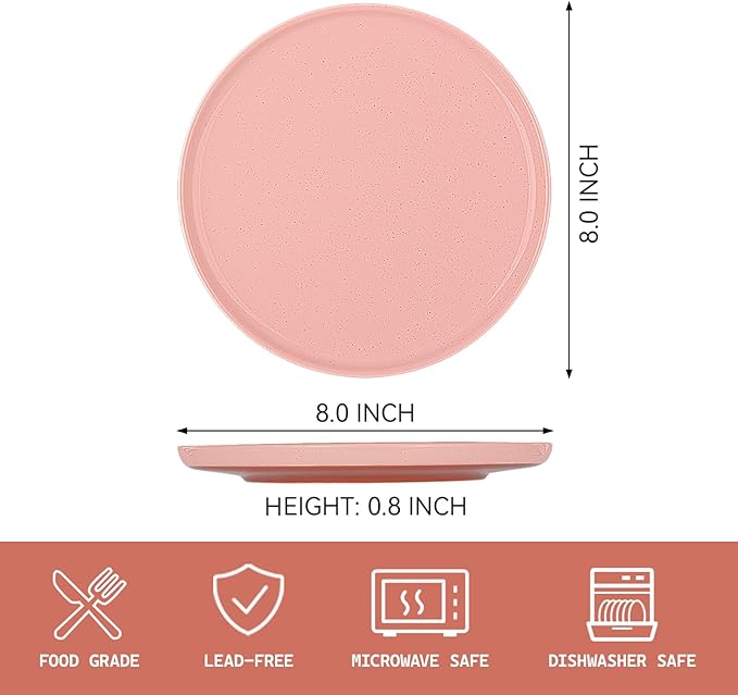 GZG Ceramic Dinner Salad Plates Set of 4, 8 Inch Speckled Dinnerware Dessert Plates with Clay-Tone Base, Microwave Oven Dishwasher Safe
