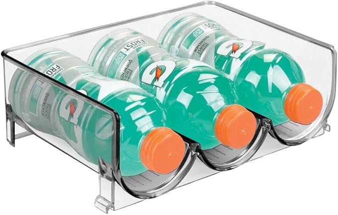mDesign Stackable Plastic 3 Bottle Refrigerator Wine Rack - Kitchen Storage Organizer for Champagne, Wine or Water Bottles - Stacking Wine Organizer for Fridge - Ligne Collection - 2 Pack - Smoke Tint