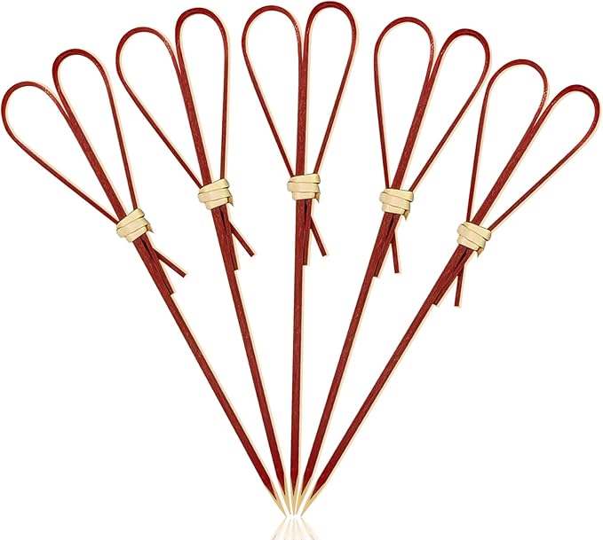 500 Pieces Red Heart Shaped Bamboo Sticks Long Toothpicks for Appetizers Cocktail Picks for Drinks 4.7 Inch Bamboo Skewers for Appetizers Charcuterie Boards Accessories