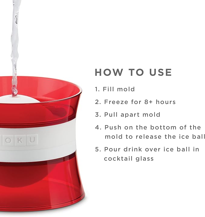 Zoku Set of 2 Silicone Ice Sphere Molds, Stackable 2.5-Inch Ice Ball Maker, Keep Drinks Colder Longer with Less Dilution, Leak-free, Easy-Release, Red