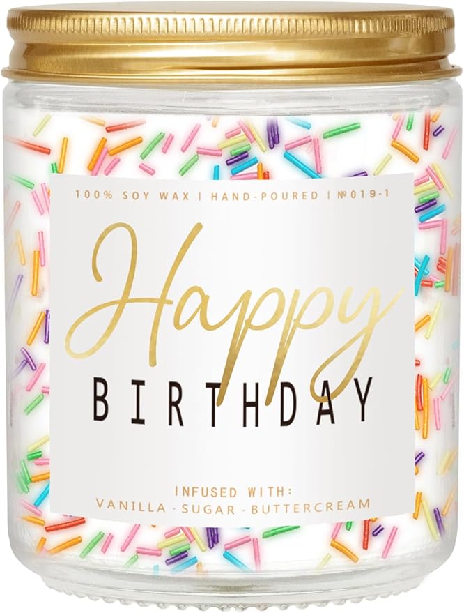 Happy Birthday Candle - Vanilla Cream Birthday Candle, Unique Birthday Gifts for Women - 7oz Scented Candle with Sprinkles, Birthday Gifts for Men/Best Friend