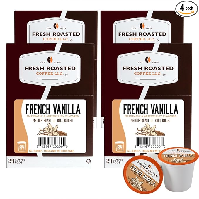 Fresh Roasted Coffee, French Vanilla, Flavored Coffee Pods, 96 Count