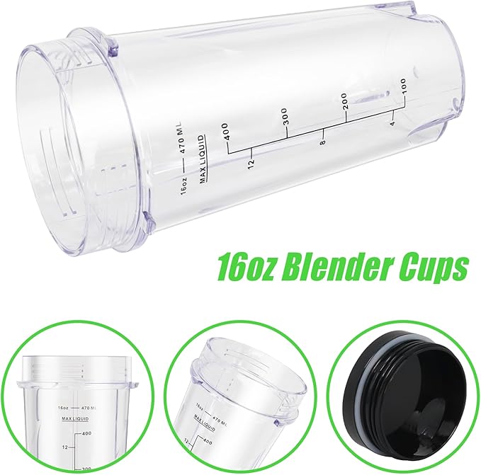 Upgrade 2 Pack 16oz QB3001SS Replacement Cups Compatible with Ninja Fit Compact Personal Blender, Replacement for Ninja Blender Cups with Scale and Sealing Cap…