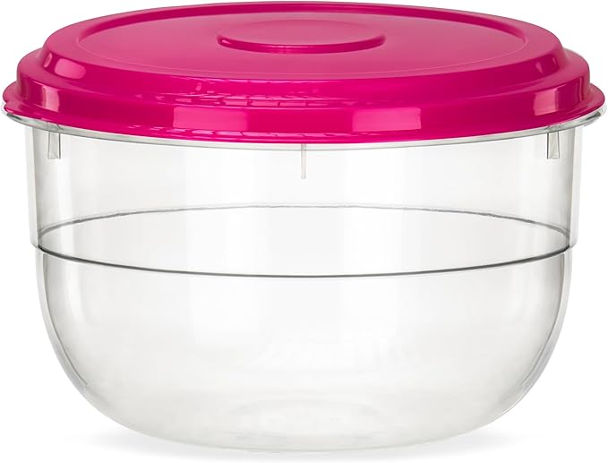 DecorRack X-Large Food Storage Container, 5.75 Quarts, BPA Free Plastic, 185 oz Heavy Duty Multipurpose Plastic Storage Container, Round Cake Dough Riser Bowl with Airtight Lid, Random Color (1 pack)