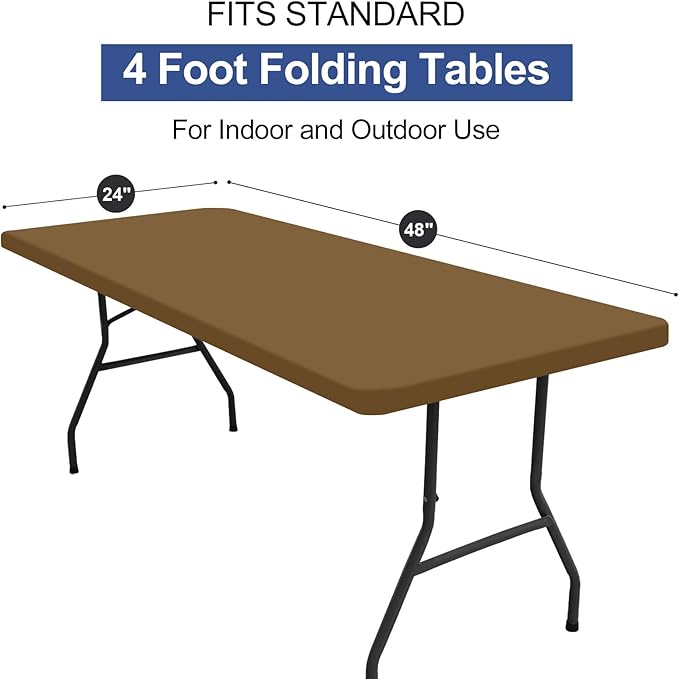homing Rectangle Table Cloth Cover, Waterproof Polyester Elastic Fitted Tablecloth, Fits for 4 Foot Folding Tables, Washable Table Protector for Picnic, Camping, Outdoor (Brown, 24" x 48")