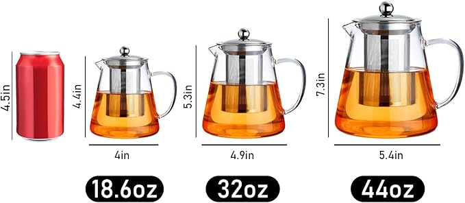 PARACITY Glass Teapot Stovetop 18.6 OZ, Borosilicate Clear Tea Kettle with Removable 18/8 Stainless Steel Infuser, Teapot Blooming and Loose Leaf Tea Maker Tea Brewer for Camping, Travel (550ML)
