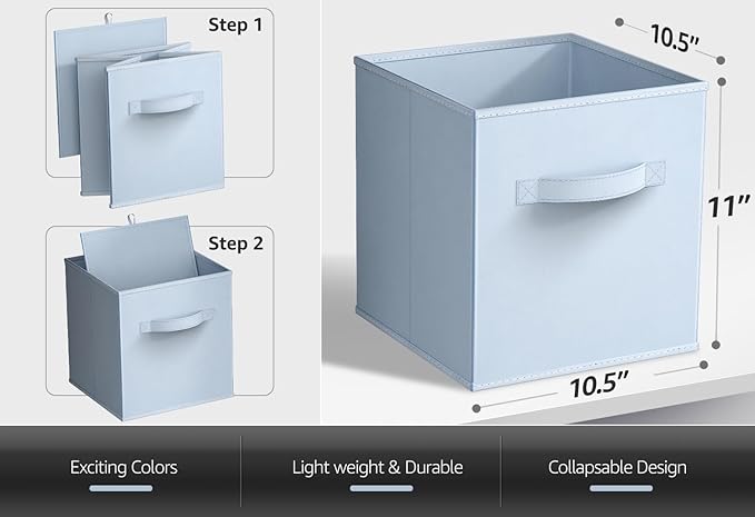 Sorbus Storage Cubes - 11 Inch Foldable Fabric Baskets for Organizing Pantry, Closet, Shelf, Toy Box, Cubby - 6 Collapsible Cloth Cube Storage Bins for Home, Nursery, Playroom, Bedroom (Pastel Blue)