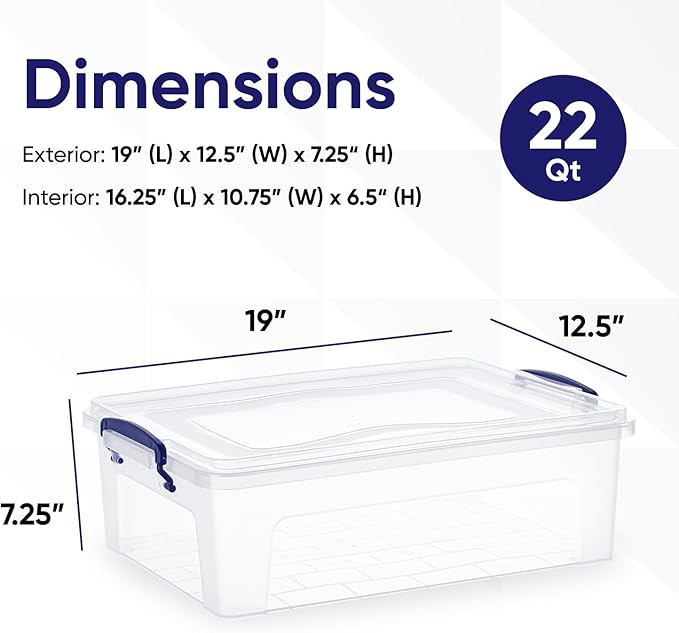 Superio Clear Storage Box with Lid, 22 Quart Plastic Container Bins for Organizing, Stackable Crate, Storage Bin Organizer for Home, Office, School, and College