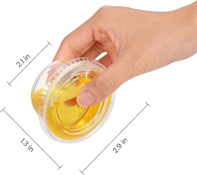 EDI Clear Disposable Plastic Portion Cups with Leakproof Lids - 50 Sets, 3.25 OZ, BPA Free, Recyclable - Jello Shot, Condiment & Dipping Sauce, Souffle Cups