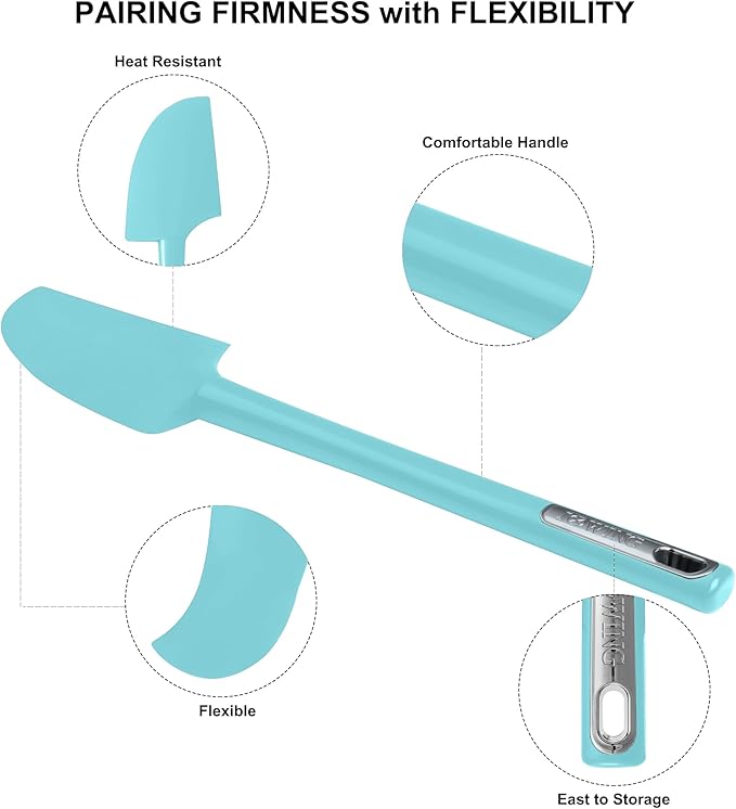 Premium Silicone Spatula Set, JXWING Flexible Heat Resistant Non-slip Handle Baking Cooking Rubber Spatulas, Aqua Sky