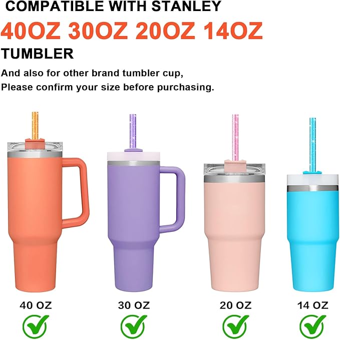 12 Pack Color Replacement Straws for Stanley 40oz 64oz, Yoelike 12in Long Reusable Glitter Straws Accessories for Tumbler Mug Cup, Dishwasher Safe, BPA Free