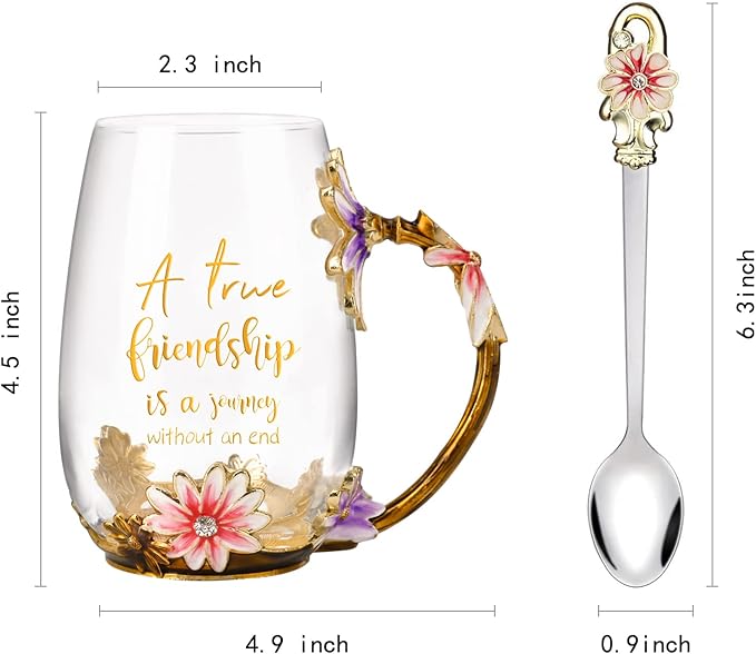 OEAGO Friendship Gifts for Women Best Tea Cup Friend Gifts for Women Flower Coffee Mug Christmas Birthday Gifts for Female Coworker