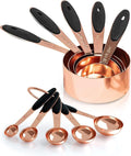 Joyhill Copper Measuring Cups and Spoons Set of 10 Piece, Stainless Steel Nesting Measuring Cup Set with Soft Touch Silicone Handles for Dry and Liquid Ingredients