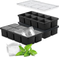 Samuelworld Large Silicone Ice Cube Tray Molds, Big 2 Inch Cubes 3 Pack - Food Grade, Flexible, 8 Cavity Easy Release Slow Melting Ice for Whiskey, Cocktails, Gifts & Christmas - Black (With Lid)