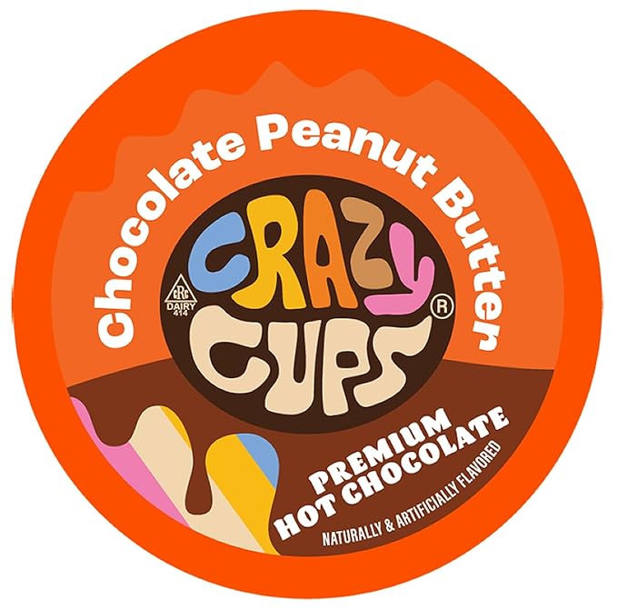 Crazy Cups Peanut Butter Hot Chocolate Pods, Perfect Peanut Butter Cup Hot Chocolate for Keurig K Cups Brewers, Rich and Creamy Peanuts Hot Cocoa, 22 Count