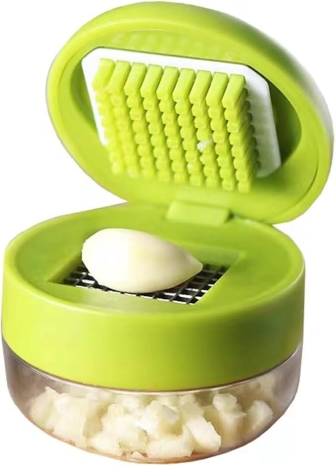 Garlic Press Dicer Wheel, Plastic Garlic Masher, Simple Household Manual Kitchen Tool with Garlic Press Box (rotundity)